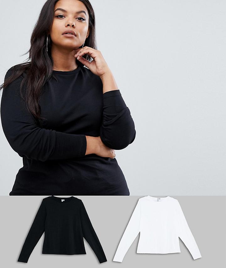 Asos Design Curve Ultimate Top With Long Sleeve And Crew Neck 2 Pack Save-multi