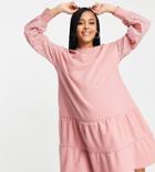 Violet Romance Maternity Tiered Sweater Dress With Eyelet Sleeves In Pink