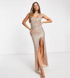 Jaded Rose Exclusive Sequin Maxi Dress With Cowl Back In Gold