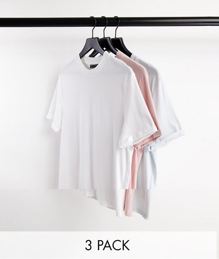 Asos Design 3 Pack T-shirt With Cuffed Sleeve-multi