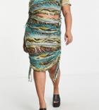 River Island Plus Mesh Ruched Midi Skirt In Blue - Part Of A Set