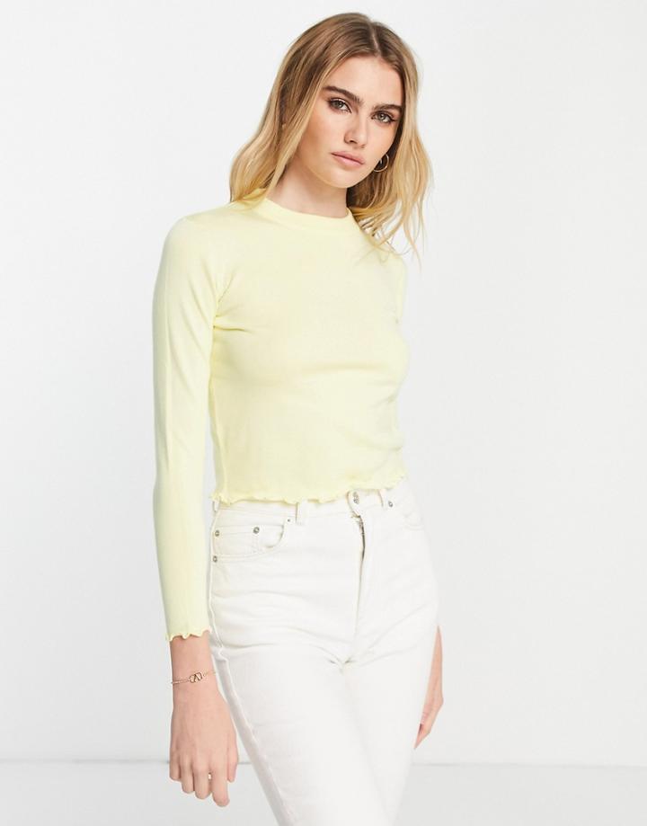 Gianni Feraud Cropped Lettuce Leaf Sweater In Yellow