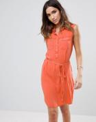 Brave Soul Clear Denim Wash Shirt Dress - Pink