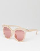 Asos Metal Top Sandwich Cat Eye Sunglasses With Pink Lens - Nude