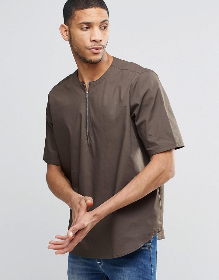 Asos Brown T-shirt With Zip Front - Charcoal