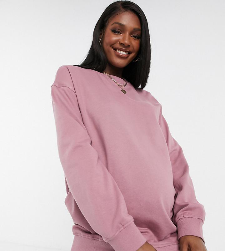 Asos Design Maternity Organic Cotton Oversized Sweatshirt In Mauve-purple