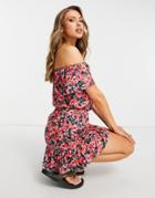 In The Style Floral Print Frill Hem Dress In Multi-navy