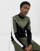 Asos Design Sweatshirt With Turtleneck And Woven Color Blocking In Black And Green - Black
