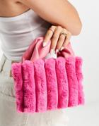 Asos Design Faux Fur Grab Clutch Bag With Detachable Strap In Hot Pink