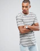 Only & Sons Longline T-shirt With Curved Hem And Textured Stripe - White