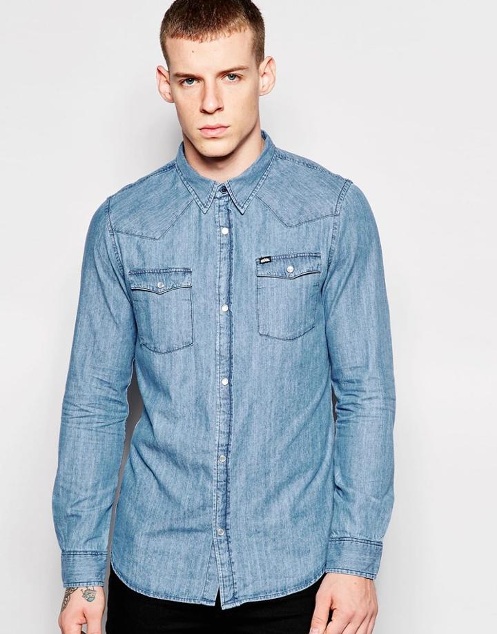 Grain Denim Rinse Wash Shirt - Blue