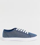 Asos Design Wide Fit Sneakers In Blue Chambray - Blue