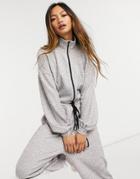 Asos Design Boucle Jumpsuit With Zip Front In Gray Plaid-multi