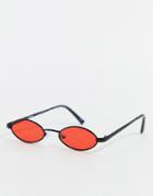 Asos Design 90s Mini Oval Glasses In Black With Red Lens