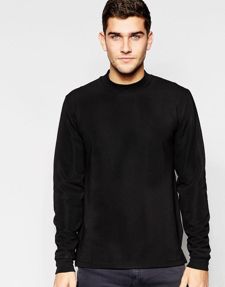 Asos Textured Sweatshirt With High Neck In Black - Black