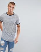 Asos T-shirt In Interest Fabric With Contrast Ringer In Gray - Gray