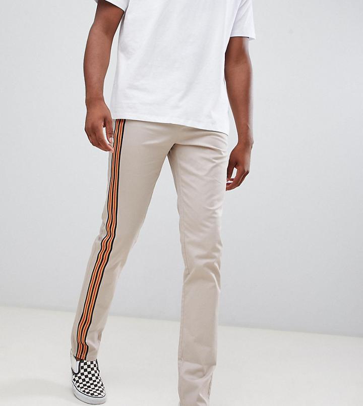 Asos Design Tall Slim Pants With Front Stripe In Mushroom - Beige