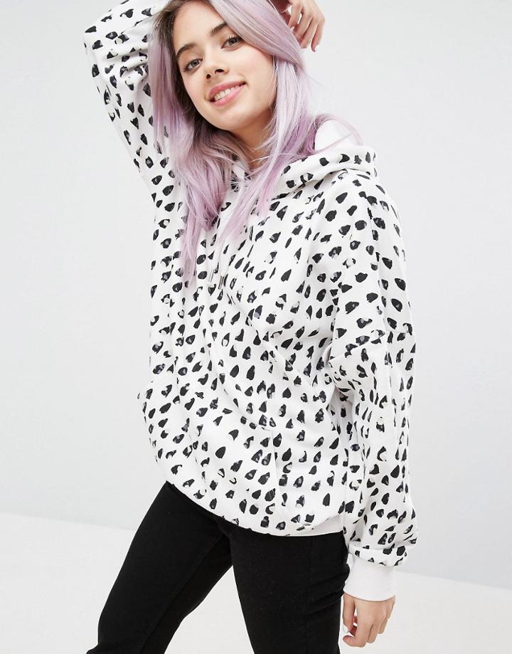 Monki Printed Oversized Hoodie - White