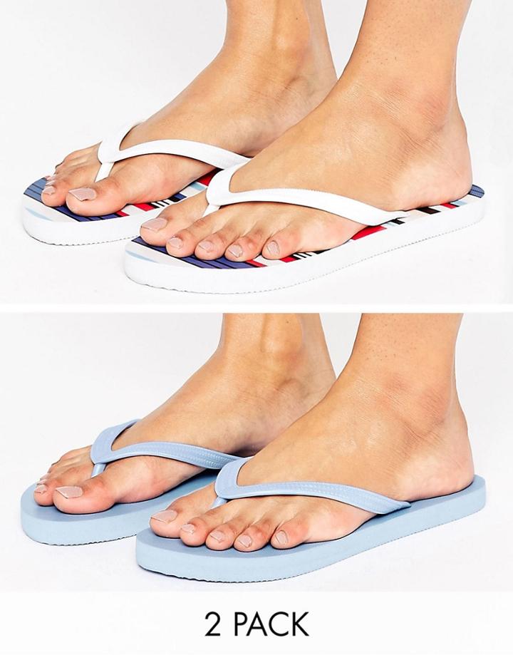 New Look 2 Pack Stripe Flip Flop Set - Multi