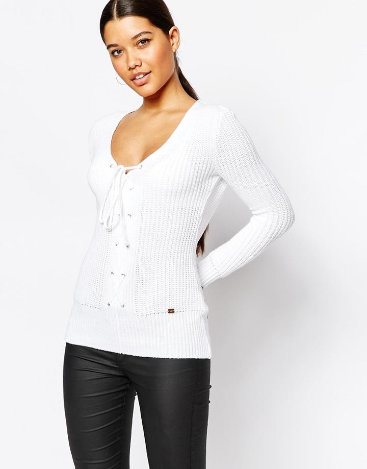 Lipsy Lace Up Sweater - White