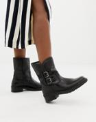 Dune Rita Black Leather Flat Ankle Boots With Faux Fur Lining - Black