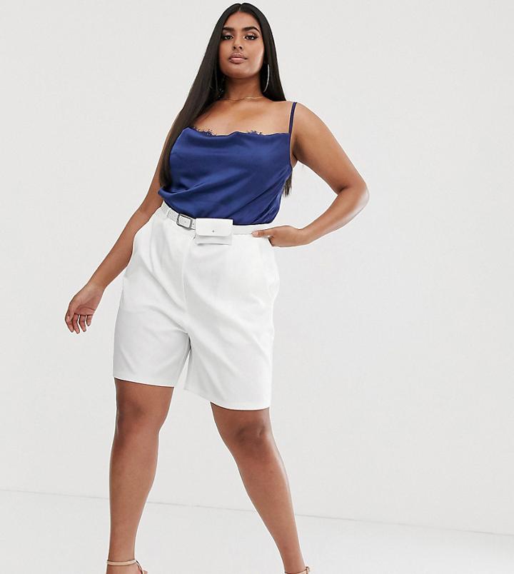 Outrageous Fortune Plus City Short With Belt Detail In White