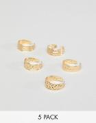 Asos Design Pack Of 5 Toe Rings With Engraved Detail In Gold - Gold