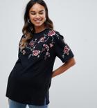 Asos Design Maternity T-shirt With Embroidery - Black