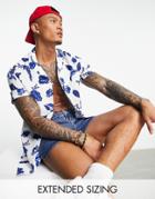 Asos Design Revere Shirt With Blue Floral Print-white