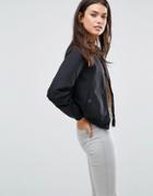 Missguided Shearling Lined Bomber Jacket - Black