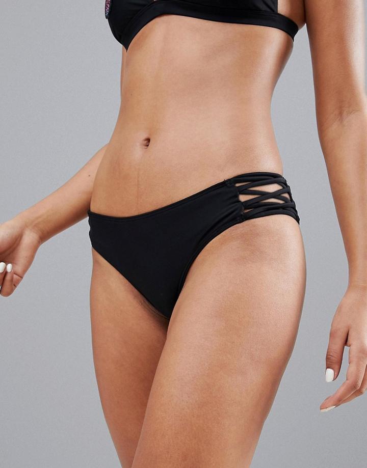 Hollister Bikini Bottom With Strappy Sides In Black - Black