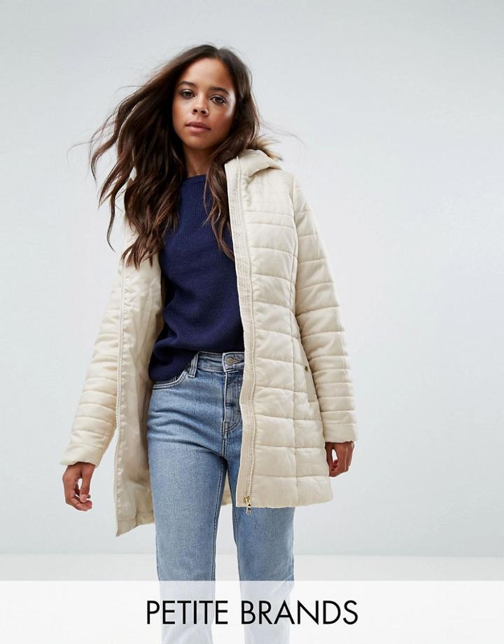 Vero Moda Petite Padded Faux Fur Belted Parka - Beige