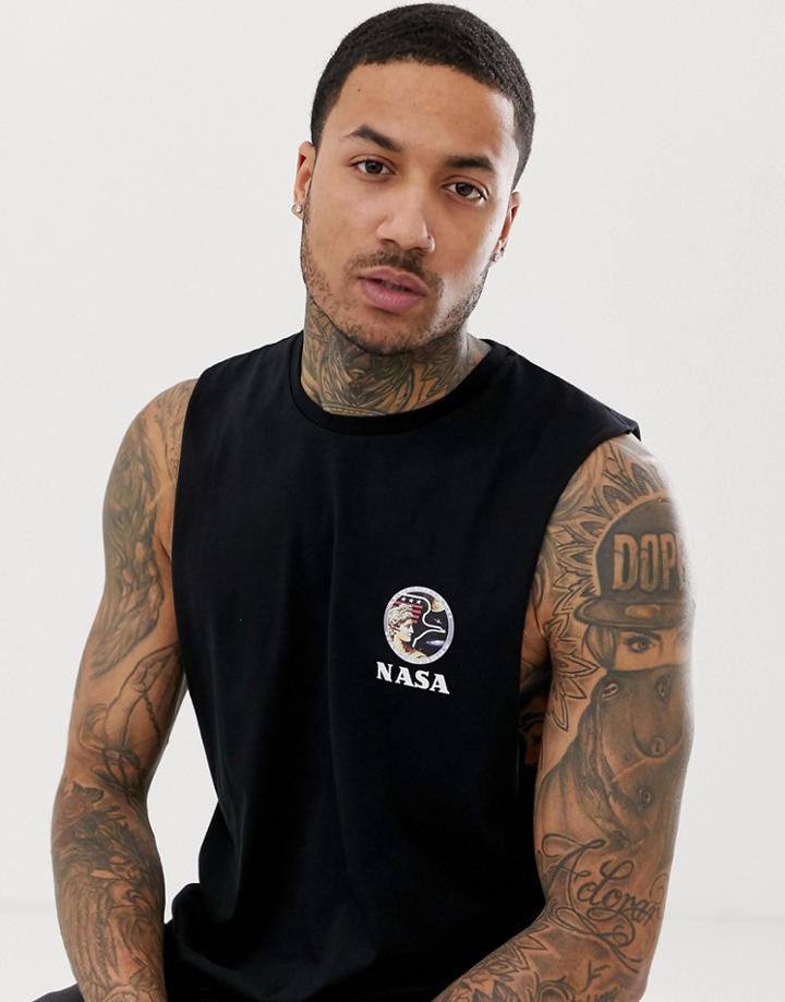 Asos Design Nasa Sleeveless T-shirt With Chest Print - Black