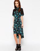 Influence Printed Shirt Dress With Mesh Insert - Multi