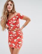 Motel Off Shoulder Top In Retro Floral Co-ord - Red