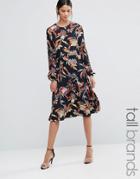 Y.a.s Tall Lilja Leaf Print Long Sleeve Midi Dress - Multi