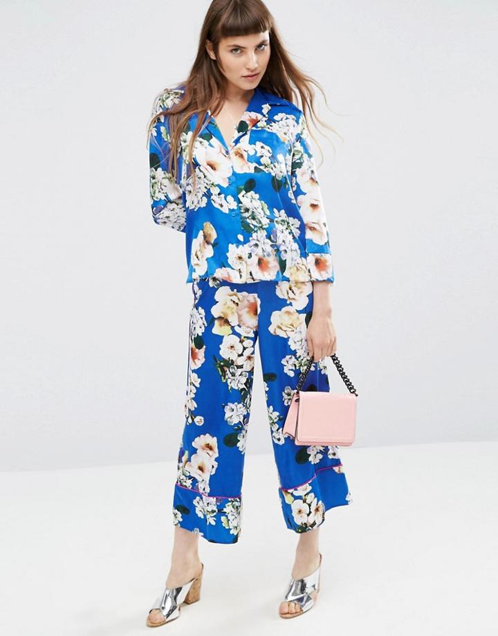 Asos Satin Floral Print Co-ord Wide Leg Pants - Multi