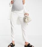 Asos Design Maternity Linen Soft Tapered Mom Pants In Cream-white
