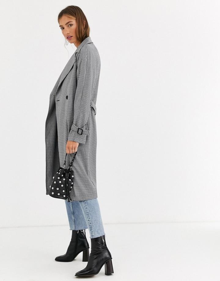 Stradivarius Trench Coat In Dog Tooth-multi