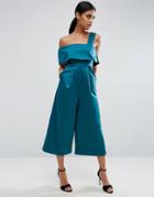 Asos Structured Jumpsuit With Off Shoulder Detail - Green