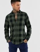 Only & Sons Slim Shirt In Khaki Brushed Check Cotton - Green