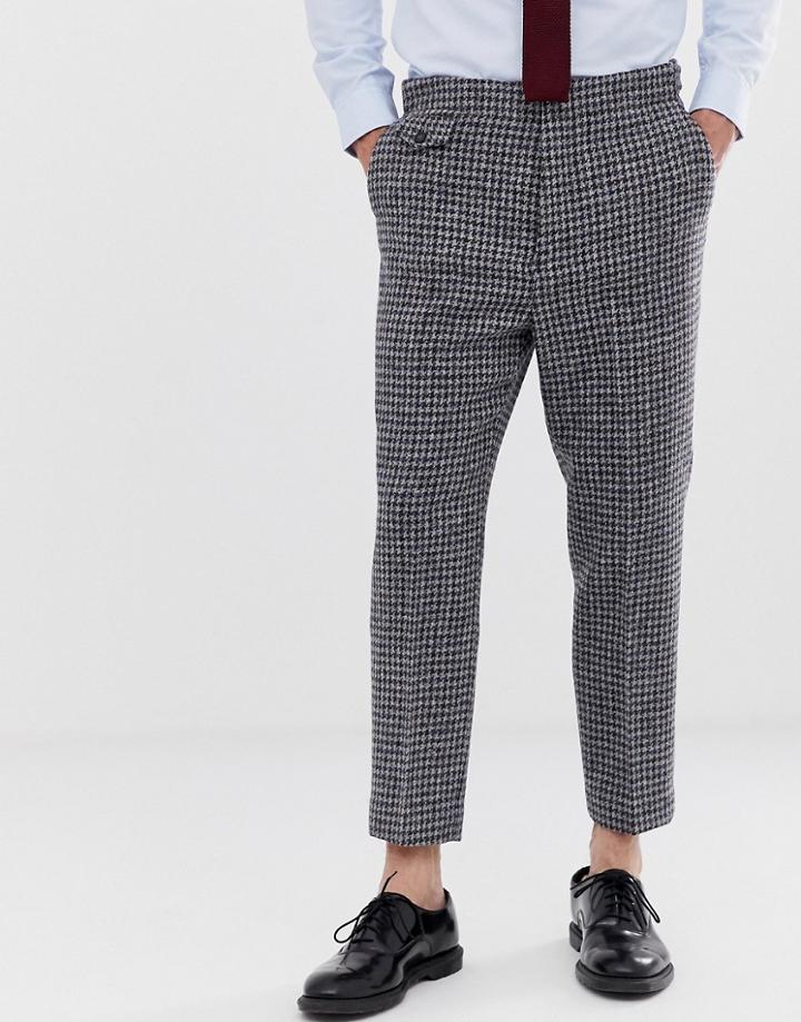 Asos Design Tapered Smart Pants In 100% Wool Harris Tweed Check-gray