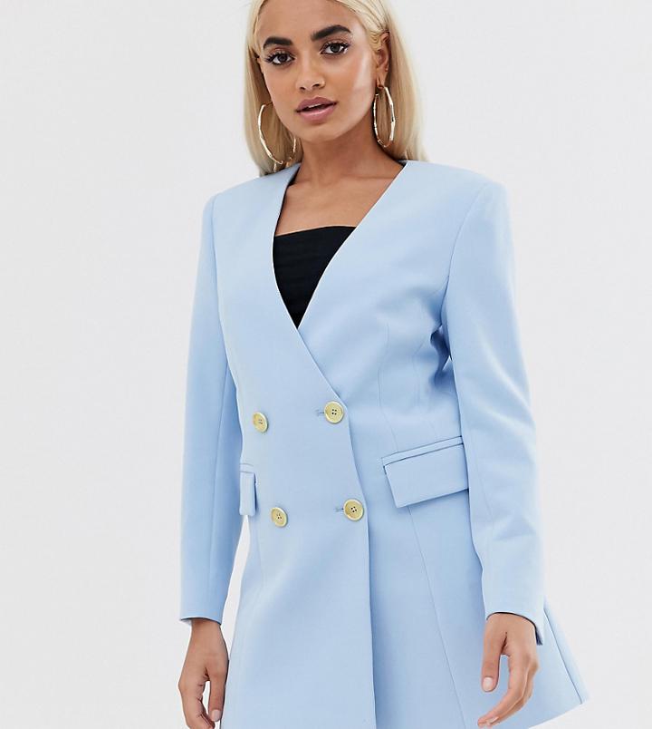 Asos Design Petite Collarless Longline Blazer - Blue