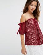 Moon River Off Shoulder Lace Top - Red