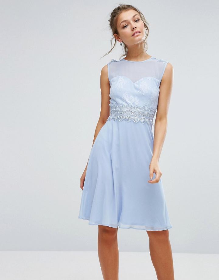 Elise Ryan Sweetheart Midi Dress With Lace Bodice - Blue