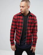 Religion Regular Fit Shirt With Zip Through In Check Cotton - Red