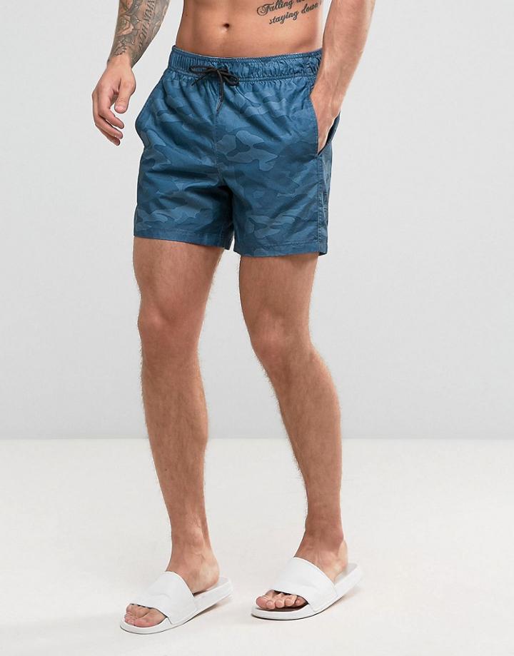 Hollister Swim Shorts Rigid Guard Logo In Blue Camo - Blue