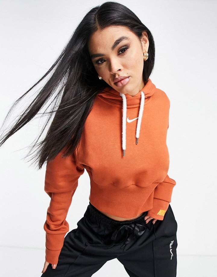 Nike Icon Clash Crop Hoodie In Terracotta-orange