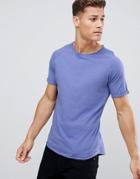 Jack & Jones Originals Longline T-shirt With Raw Hem Details And Raglan Sleeve - Blue