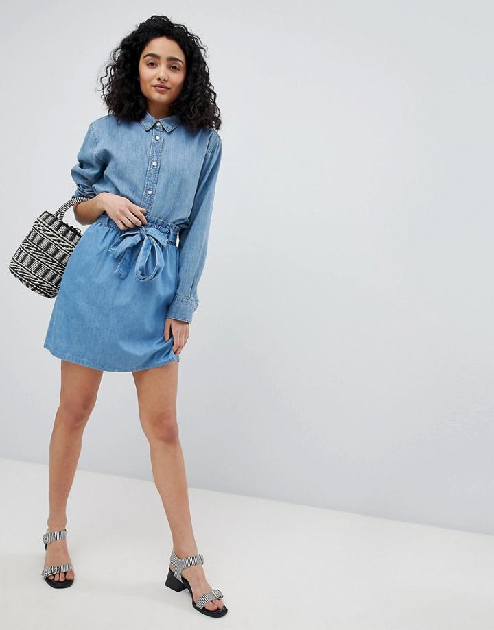 New Look Denim Paperbag Waist Skirt - Blue